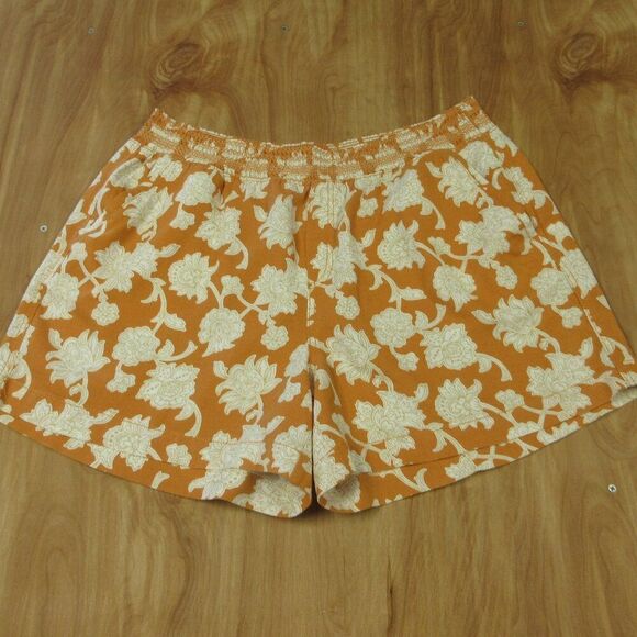 BRIGGS Ladies Linen Blend Shorts Womens Size XL Orange Cream Floral Flowers NWT - Picture 4 of 13